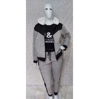 conjunto de moletom feminino plus size com capuz forrado
