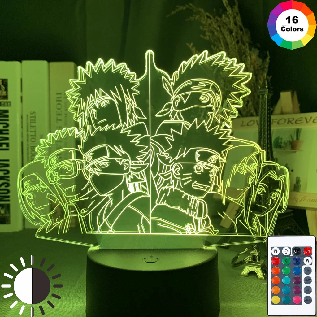 Lâmpada Led Noturna Anime Naruto Uchiha Kakashi Uchiha Rin Nohara Sasuke Sakura Haro Table 3d