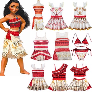 Meninas Moana Vestido Crianças Cosplay Roupas Princesa Vaiana T-shirt Longa  Saia Crianças Festa de Aniversário Fantasia Com Colar Wig Set