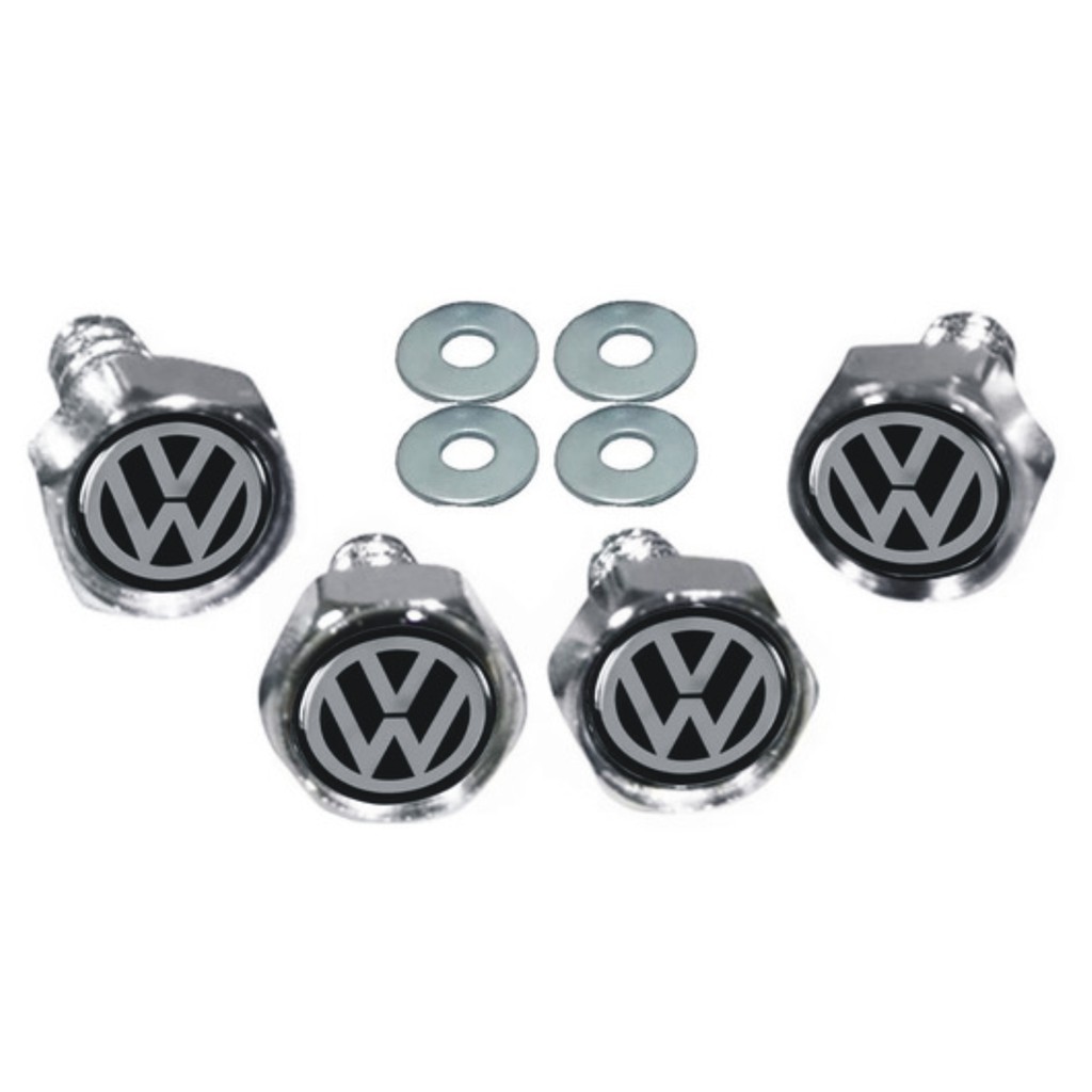 Parafuso Placa Cromado com Logotipo Resinado - Kit 4 Peças Volkswagen Vw
