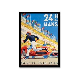 Quadro Decorativo Vintage 24 Horas de Le Mans Automobilismo 60x40cm com Moldura
