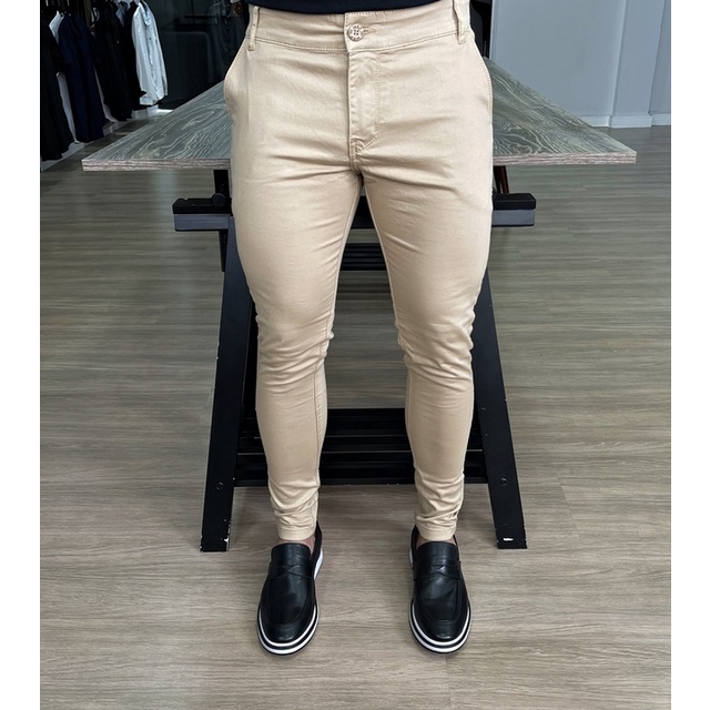 Calça Slim CalÇa Caqui Sarja Masculina Camisa Cala Jeans Calça