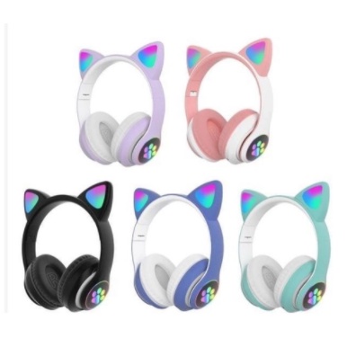 Fone Ouvido Headphone Com Fio Estéreo Orelha Gato Gatinho Led Infantil P2  Exbom HF-C22 Rosa