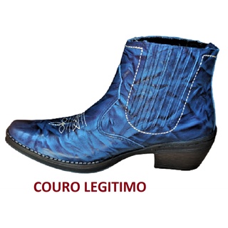 Bota Estilo Country Cor Azul Botina Cowboy Vaquejada Cavalgada Pra Festa Peão de Rodeio Show Sertanejo Botinha Solado Borracha Salto Alto Carrapeta Marca Campolina Referencia 3331