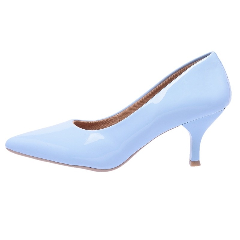 Scarpin Di Scarp Salto Baixo Bico Fino Verniz Azul