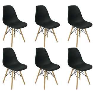 Kit 6 Cadeiras Charles Eames Eiffel Wood Design Branca Preta Cinza Outras