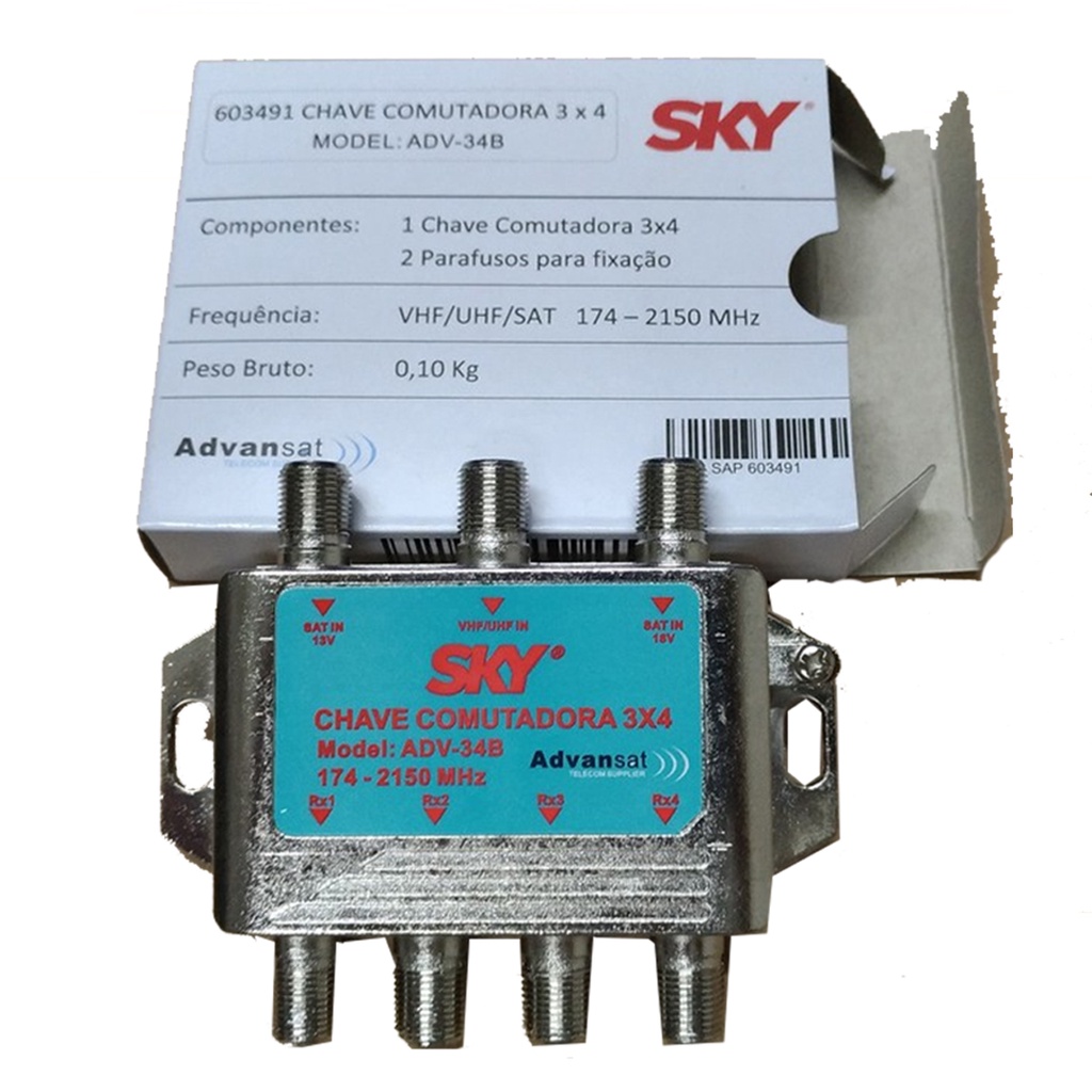 Chave Comutadora 3x4 Universal C/Diplexer Integrado TV Digital UHF