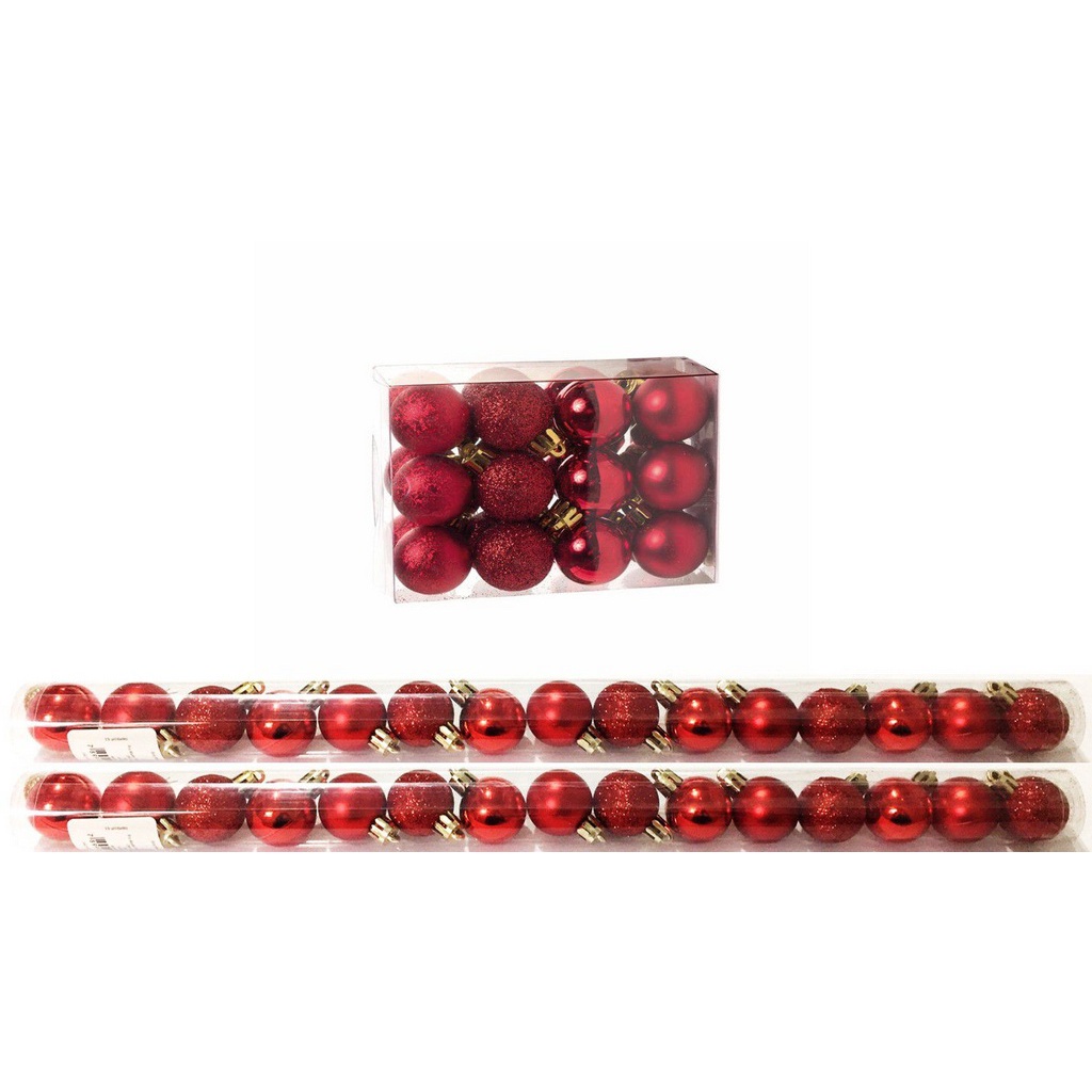 Kit 30 Mini Bolas Natal Vermelha Glitter, Fosca, Lisa 3cm - Master Christmas