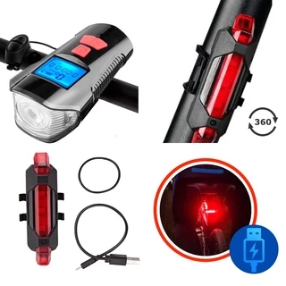 Kit Farol Bike Led T6 Buzina E Velocimetro + Pisca Traseiro