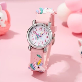 Desenho Animado Unicórnio Kids Watch Pink Purple Silicone Strap Discagem Redonda Relógio De Quartzo Para Menina Estudante