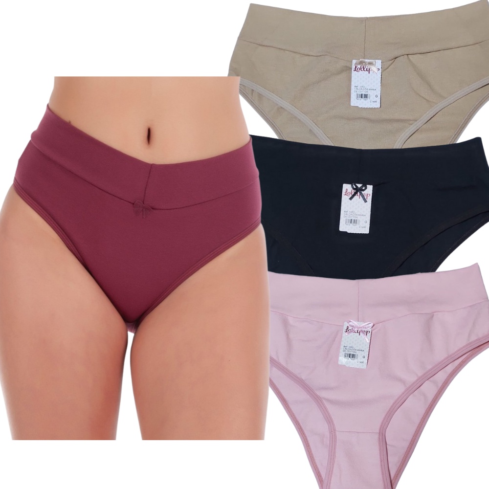 Calcinha Cós cotton 92% algodão cintura alta | Shopee Brasil
