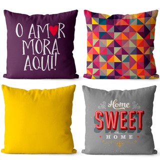 kit 4 capas de almofadas home sweet roxo
