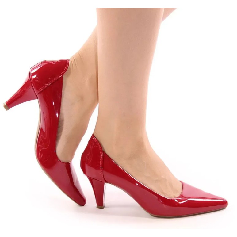 Sapato feminino vermelho salto hot sale baixo