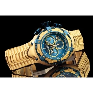 Relogio pesado Masculino Grande Dourado Azul Invi frete grátis