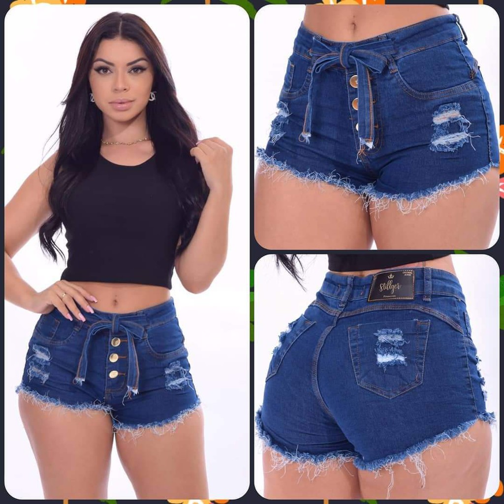 Shorts jeans de cintura alta com alça de moda coreana - loja de