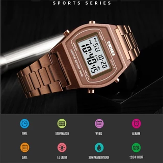 SKMEI Original Relógios Esportivos Femininos Originais De Pulso Eletrônicos De Luxo Com Alça De Aço Inoxidável Led Digital À Prova D'água