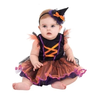 Fantasia Infantil Bruxinha Baby Bebê Halloween Com Tiara Chapéu