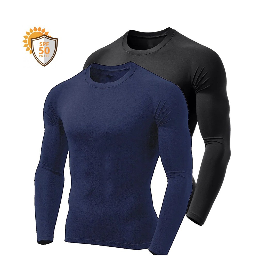 Kit 2 Camisetas Térmicas Masculina Segunda Pele Camisa Uv 50 Azul  Marinho+Preto