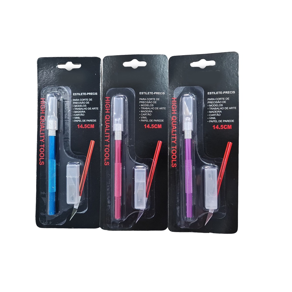 Estilete de Precisão Bisturi em Aço Inox Com 6 Laminas