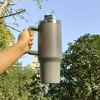 1pcs-De Copo De Carro De 40 Onças De Grande Capacidade , De Aço Inoxidável De Dupla Camada , Reutilizável , Fácil De Limpar , Conveniente De Transportar Palha , Com E Cobertura
