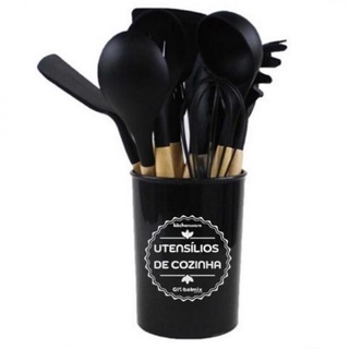 Kit de utensílios de cozinha de silicone 12 peças Preto GH411Globalmix