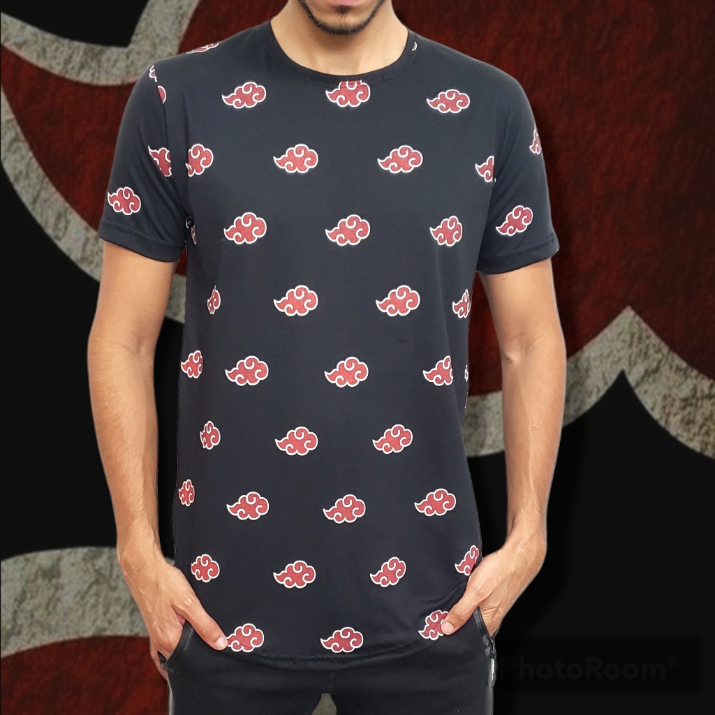 Camiseta Masculina Algodão Naruto Akatsuki Nuvem Vermelha