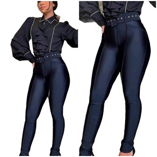 calça de cirre com cinto feminina