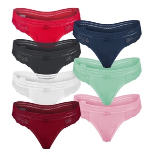 Kit 3 Calcinhas Fio Dental Com Renda e Elástico na Cintura Lingerie Tanga