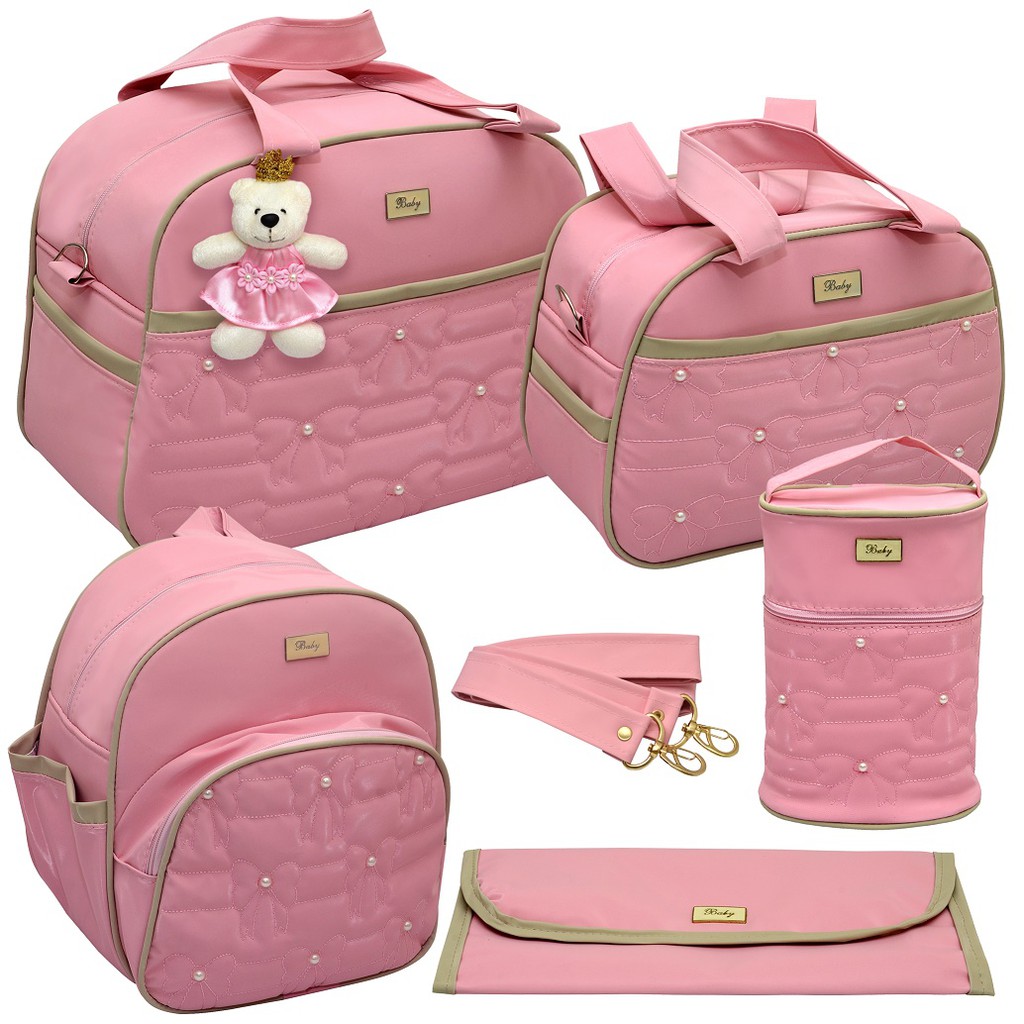 Bolsa Maternidade/5 Peças Super Completo Luxo Rosa Pérolas | Shopee Brasil