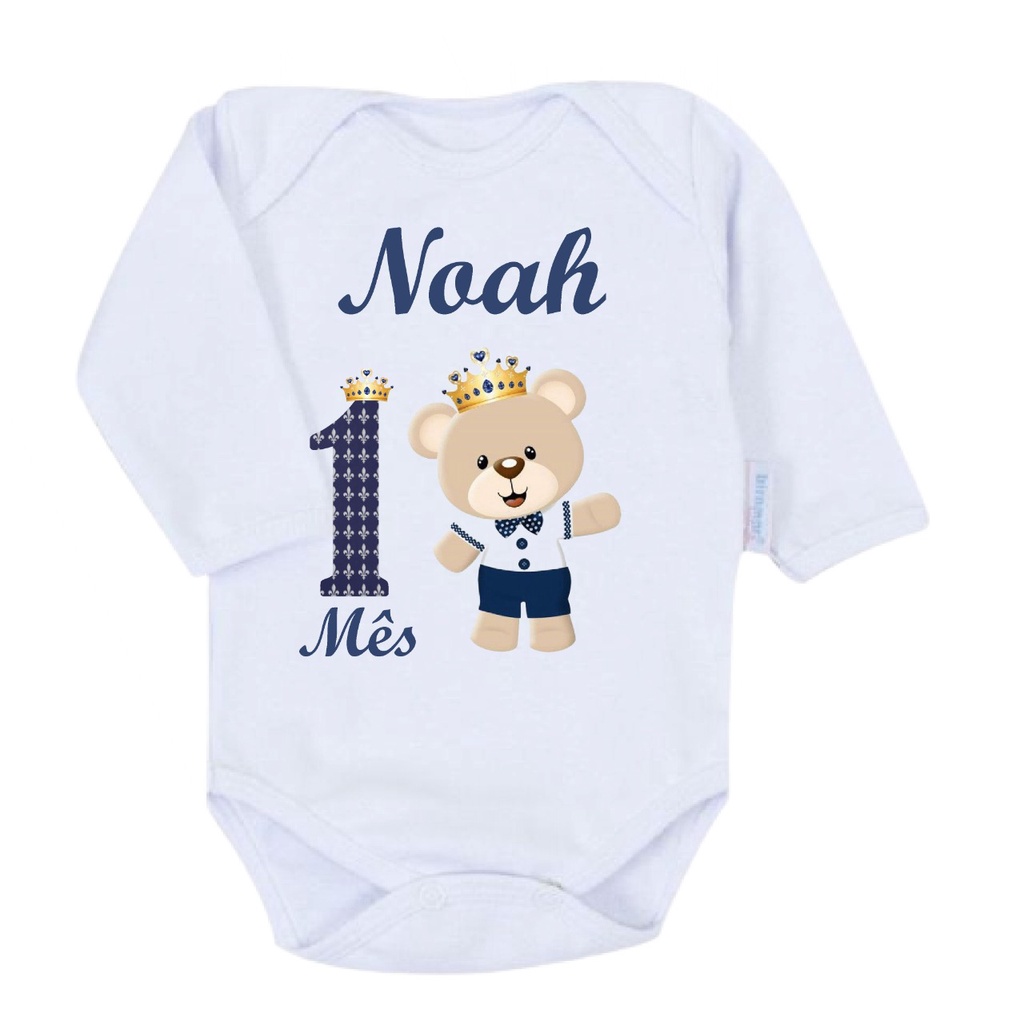 Roupinha de Bebe Body Mesversário Menino Manga Longa Ursinho Príncipe ...
