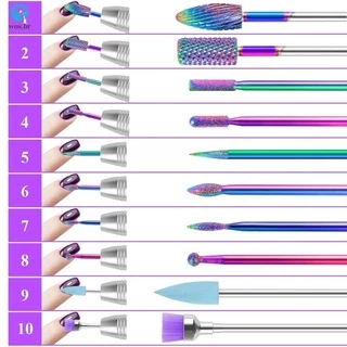 Kit de 10 Brocas de Tungstênio Profissionais para Unhas de Gel de Cerâmica