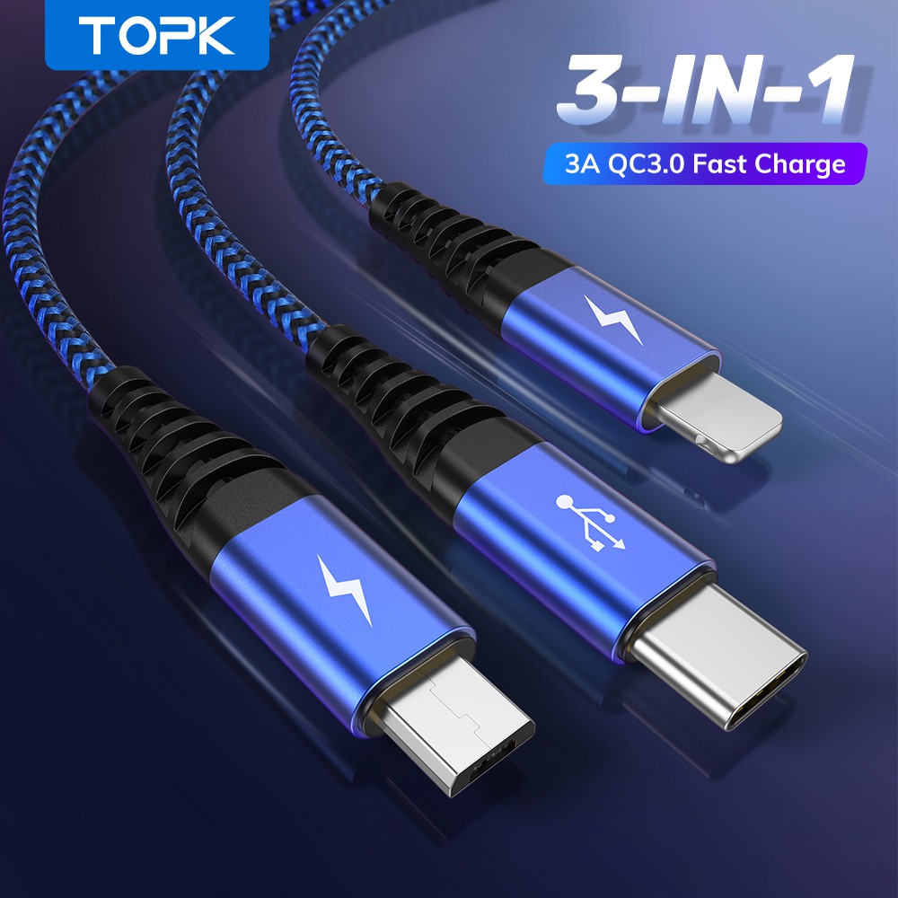 TOPK AN24 3 Em 1 Cabo De Carregamento Rápido Micro USB Tipo C Multi Porta Shopee Brasil