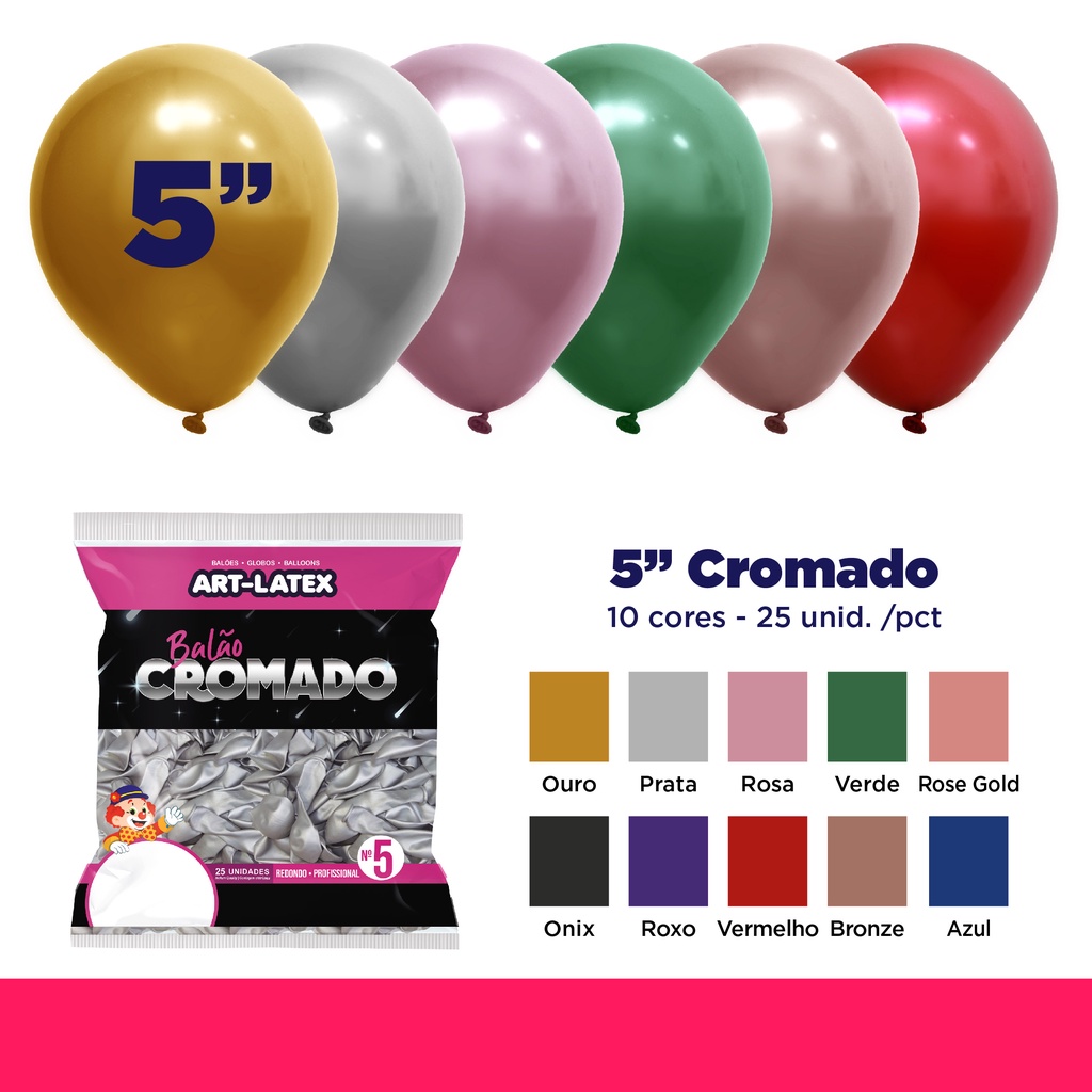 Balão Cromado 5 Diversas Cores 25 Unidades Art Latex Shopee Brasil