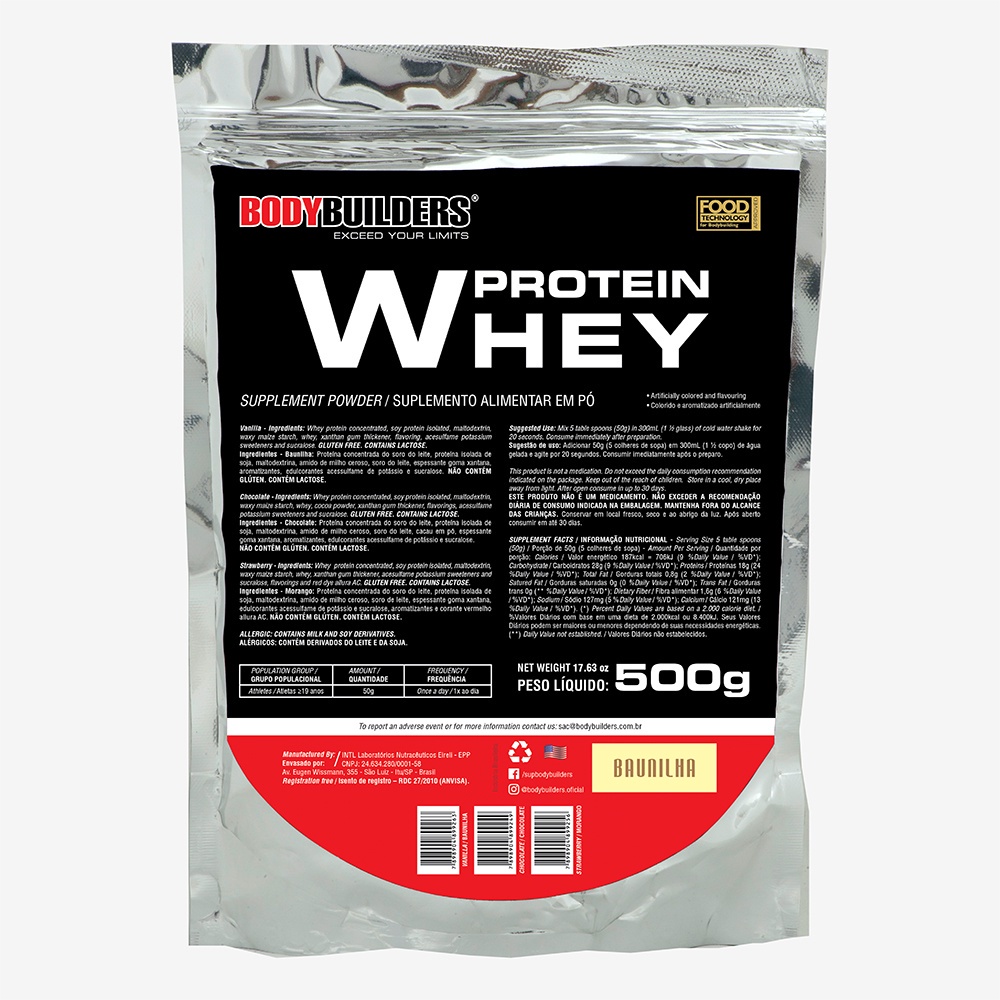 Whey Protein Concentrado em Blend Proteíco 500g Refil – Bodybuilders Suplemento para ganho de massa muscular