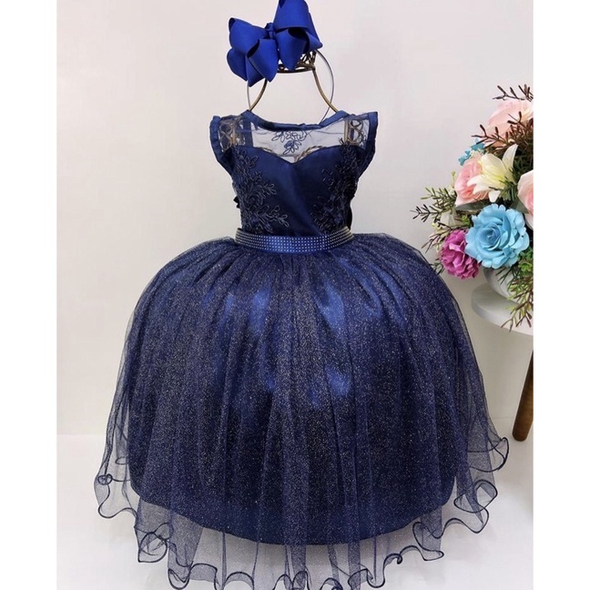 Vestido Infantil Social Azul Evangélico Cinderela Festa 4 a 16 em Promoção  na Americanas