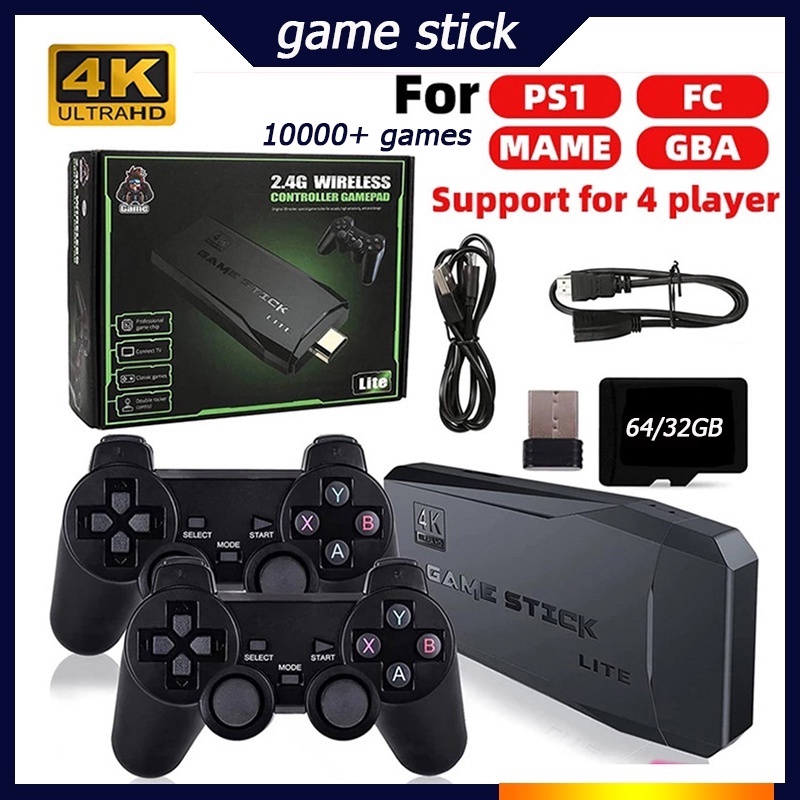 Console retro de videogame com controlador, caixa de jogo FC, 4K