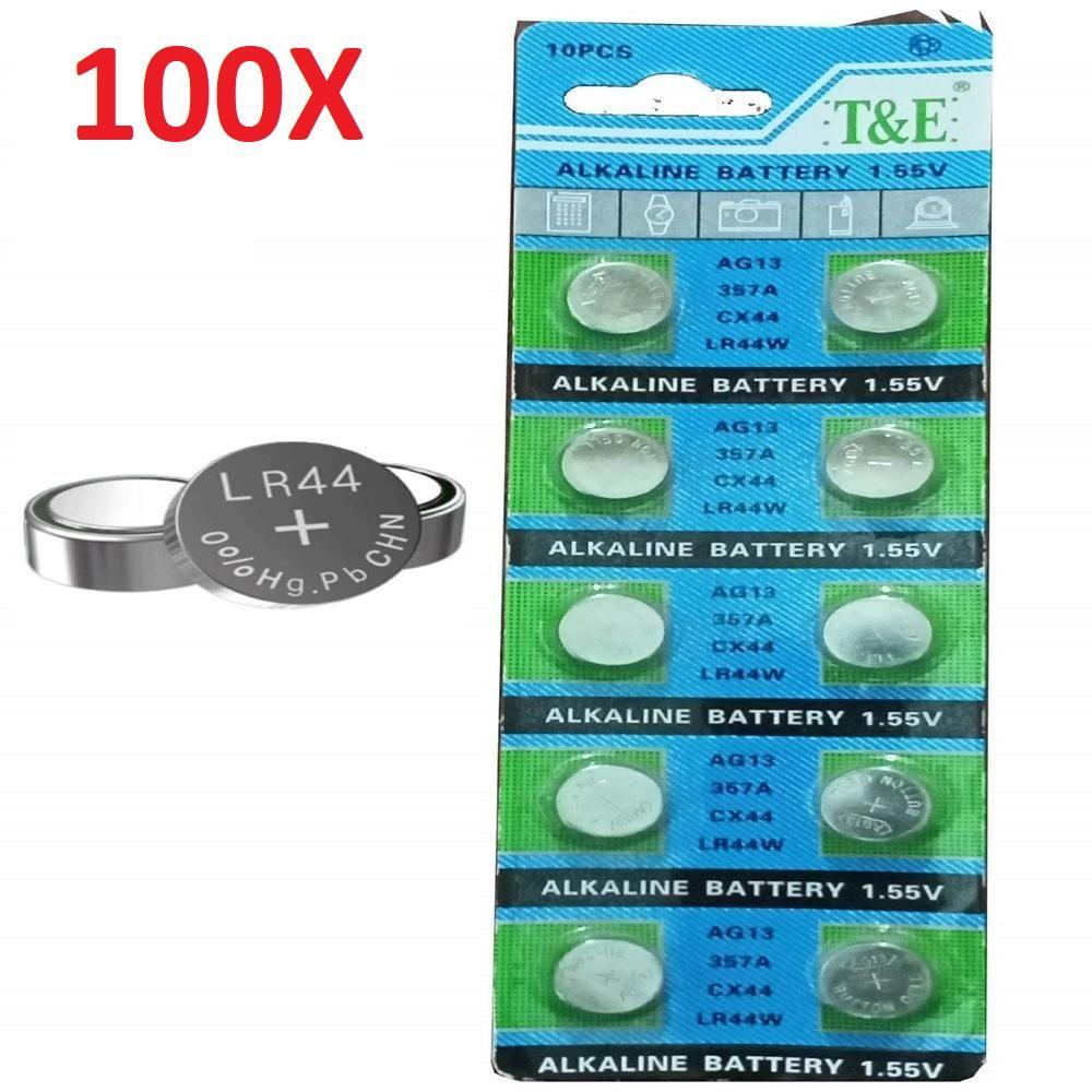 Confezione Da 100 Batterie A Bottone PK Green AG13/LR44 – 1.5V Alcaline, Sigillate Singolarmente, Per Orologi E Piccoli Dispositivi