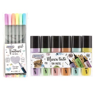 Combo 6 Marca Texto + 6 Fine Line BRW Tons Pastéis