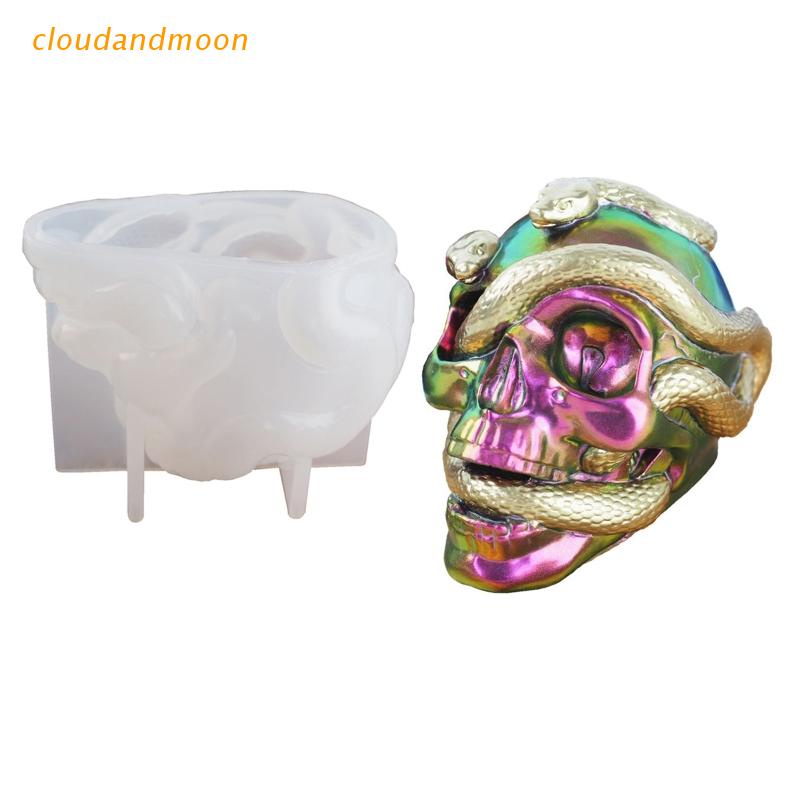 cloudandmoon Molde Silicone Cabeça Caveira Resina Epóxi Dupla Cobras