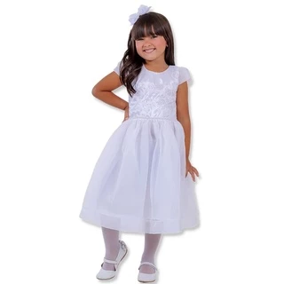 kit vestido tutu infantil branco escaline mais laço cabelo para batizado daminha florista festa casamento reveillon 4 6 anos
