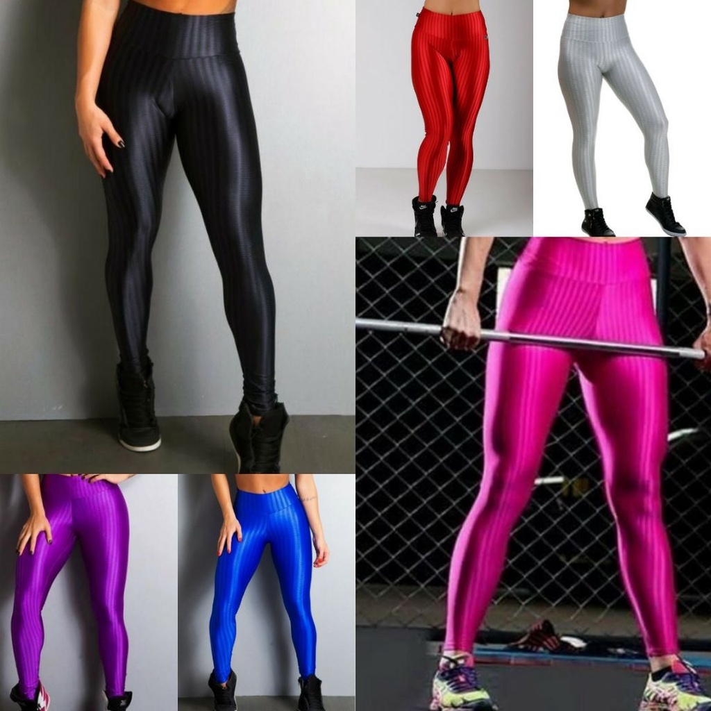 Calça Legging Feminina Fitness Listras 3D Azul