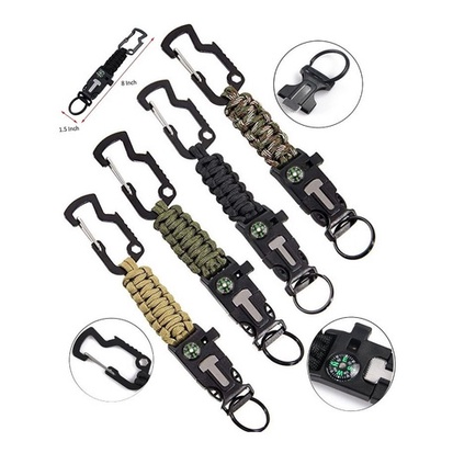 Chaveiro Paracord Mosquetão 7 Núcleos Multifunções Camping