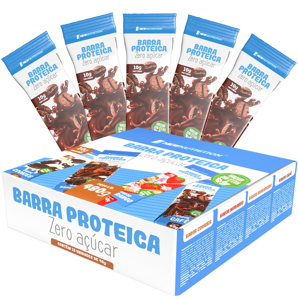 Barra de Proteína Zero Açúcar 40g 12 Unidades Café NEWNUTRITION ...