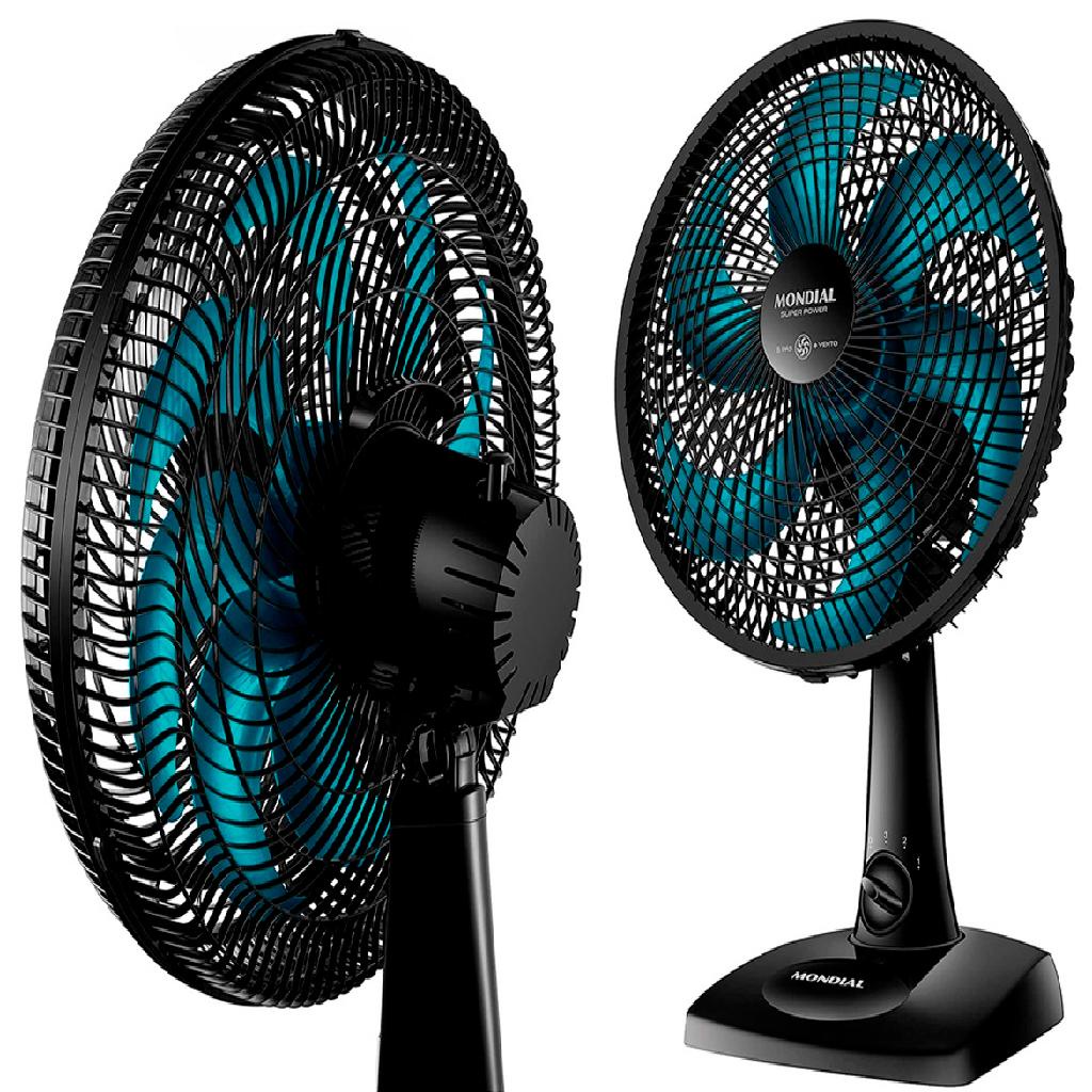 Ventilador De Mesa Mondial Turbo Preto Com 6 Pás Cor Azul