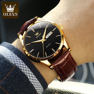 OLEVS relogio relógios masculinos luxo prova da água original couro preto 6898