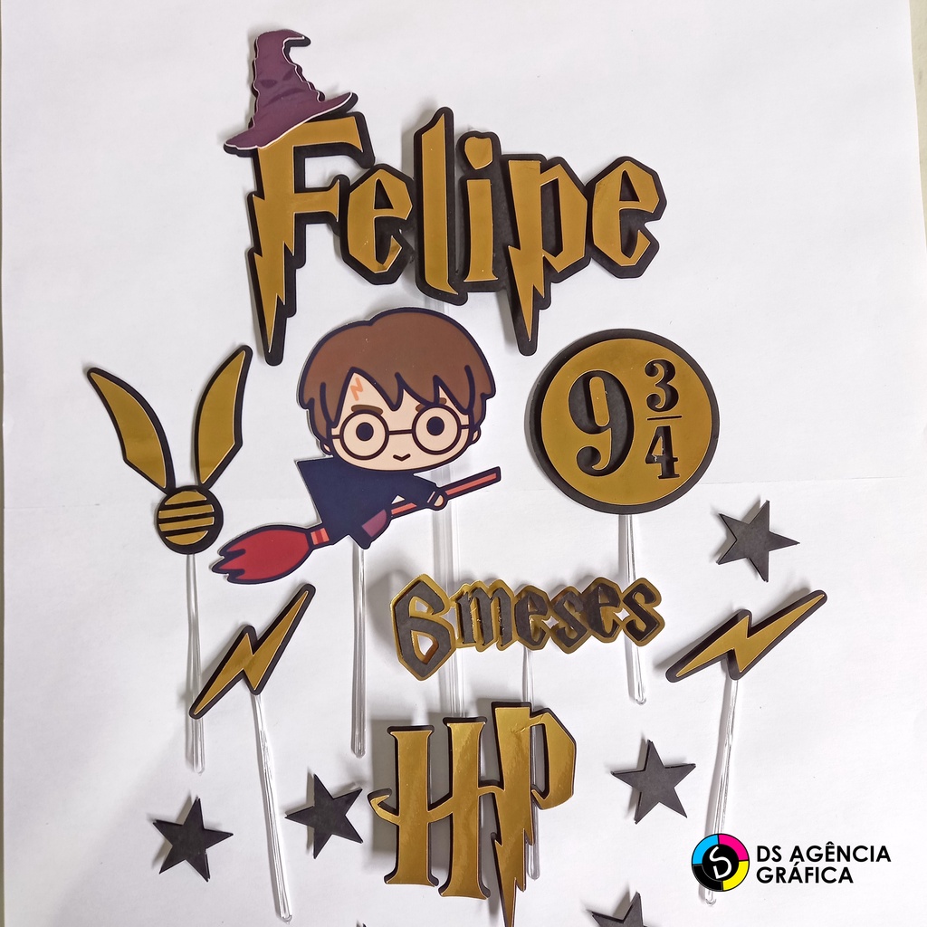 Topo de Bolo Harry Potter Kids - 4 Itens - Extra Festas