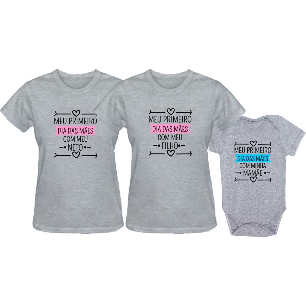 Camisetas Mãe vó e filho primeiro dia das mães kit camisas família
