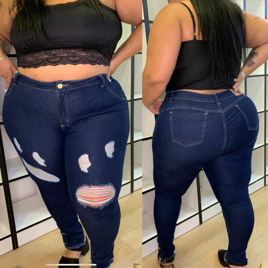 Calca jeans rasgada plus sales size