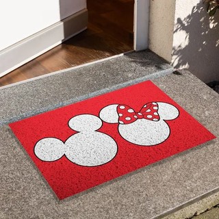 Tapete Capacho Mickey e Minnie Cabeça Fundo Vermelho - CA 001197