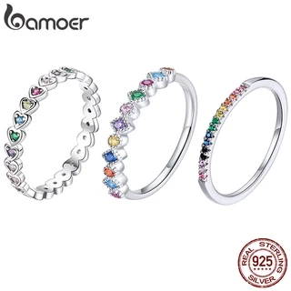 Anel De Prata Esterlina 925 Bamoer Arco-Íris Zircão Joias De Estilo Simples Para Mulheres E Meninas Presentes Anel De Prata Esterlina 925 Bamoer Arco-Íris Zircão Joias De Estilo Simples Para Mulheres E Meninas Presentes